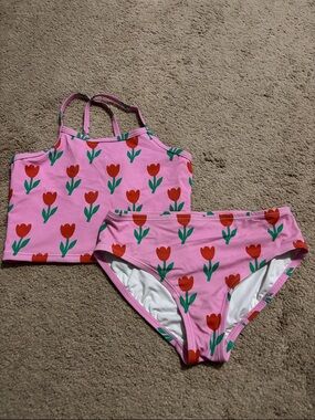 Hanna Andersson Girls Pink Tulip Two-Piece Swimsuit Set